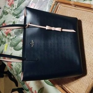 NWT Kate Spade Navy Blue and Pink leather tote bag